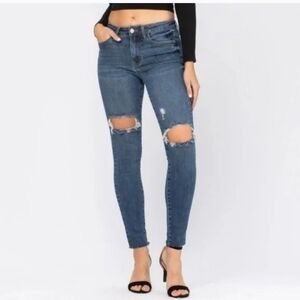 Judy Blue Destroyed Knee High Waist Skinny Jean 8877 Size 9